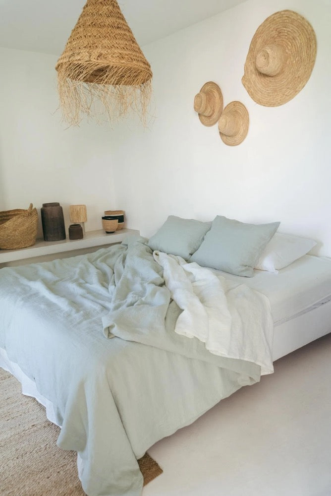 Sage Green Linen Duvet Cover with Button Closure, Stonewashed Minimalist Bedding, Cozy Gift for Wedding or Housewarming
