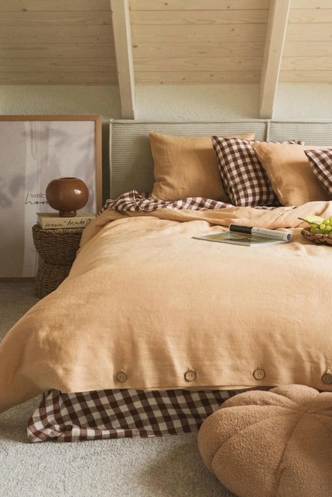 Terracotta linen bedding set. Terracotta linen duvet set. Linen bedding set queen
