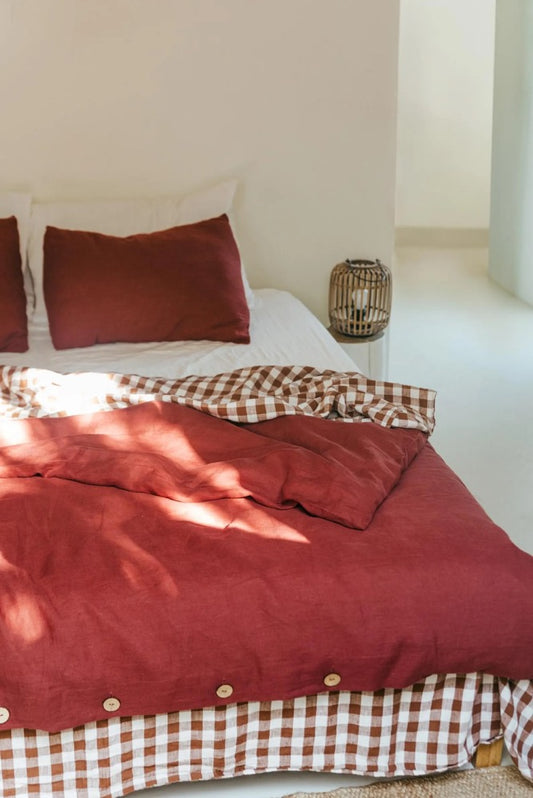 Terracotta linen bedding set. Terracotta linen duvet set. Linen bedding set queen