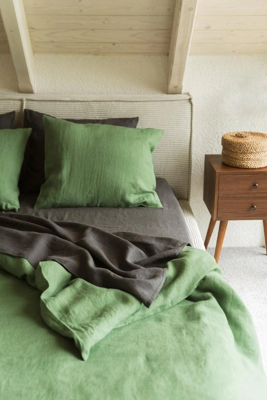 Linen Charcoal Flat Sheet, Stonewashed Soft Bedding For Men Or Parents, Breathable Summer Bed Sheet, Fiance Gift For Him