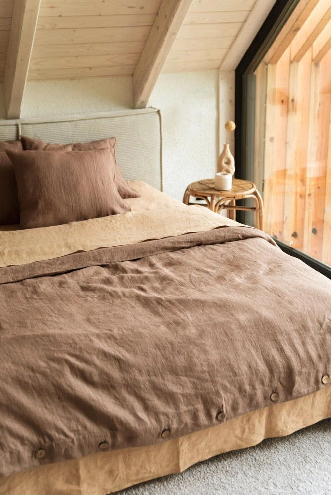 Terracotta linen bedding set. Terracotta linen duvet set. Linen bedding set queen