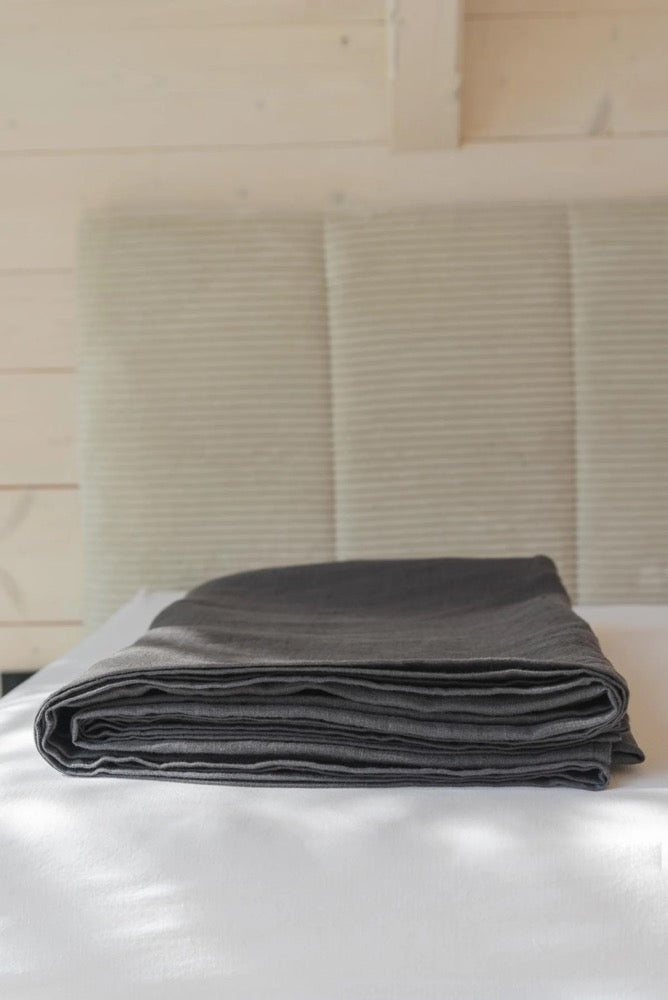 Linen Charcoal Flat Sheet, Stonewashed Soft Bedding For Men Or Parents, Breathable Summer Bed Sheet, Fiance Gift For Him