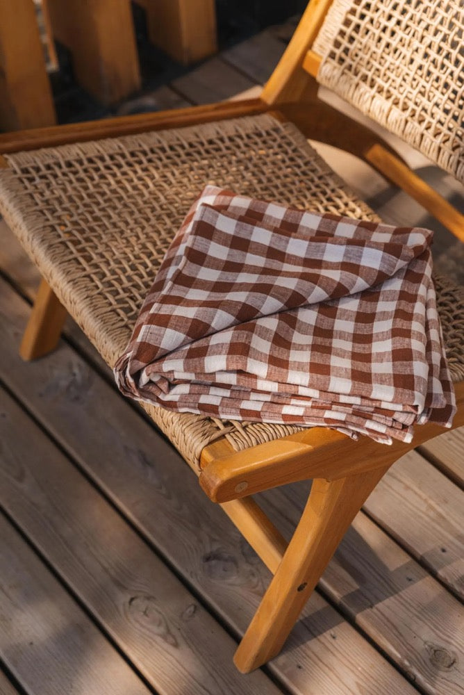Linen flat sheet in Terracotta. Linen bedspread