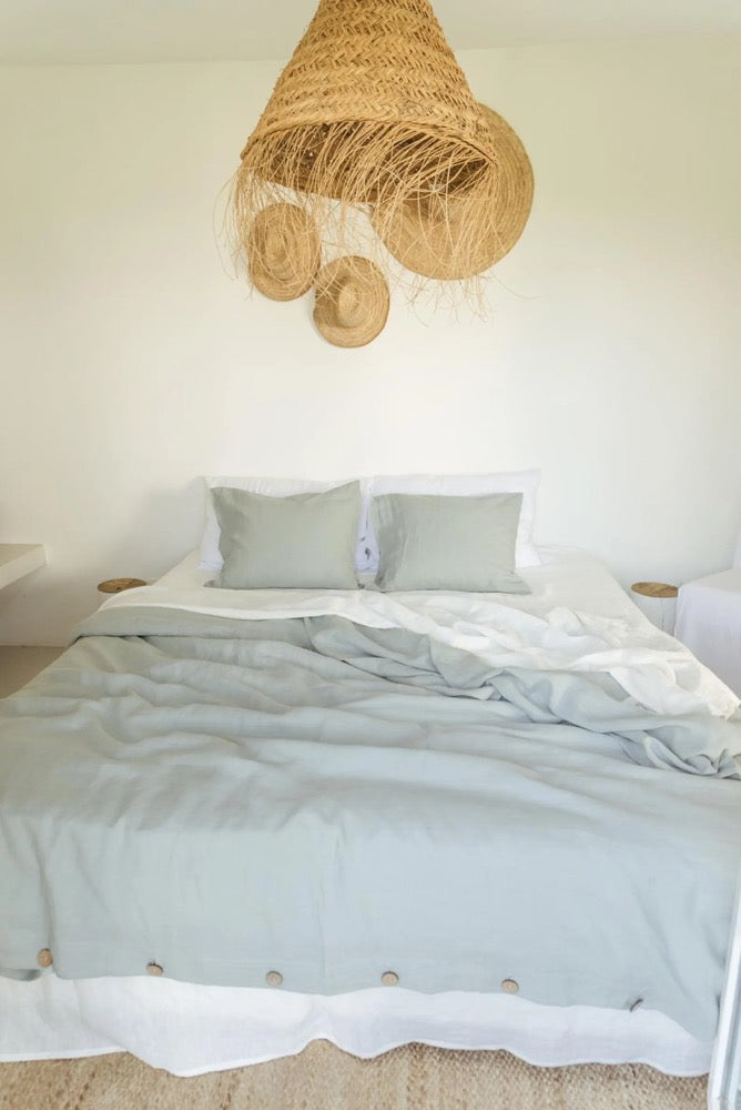 Sage Green Linen Duvet Cover with Button Closure, Stonewashed Minimalist Bedding, Cozy Gift for Wedding or Housewarming